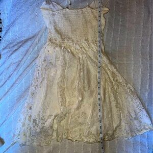 A & F white, fully lined lace dress with spaghetti straps.